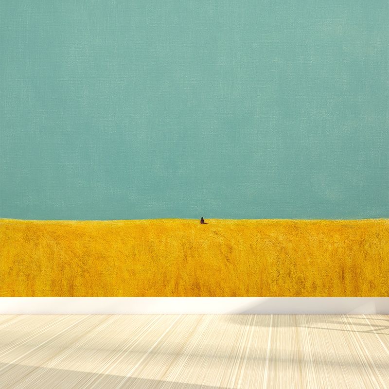 Autumn Farmfields Mural Decal Modern Art Non-Woven Textured Wall Covering in Blue