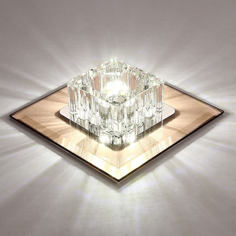 Lámpara de techo empotrada cuadrada, accesorio de iluminación LED de montaje empotrado para pasillo de cristal contemporáneo