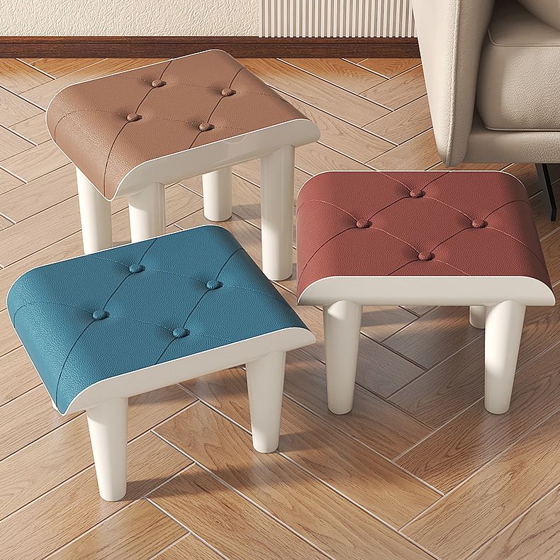 Contemporary Ottoman Faux Leather Acrylic Frame Tufted Rectangle Ottoman