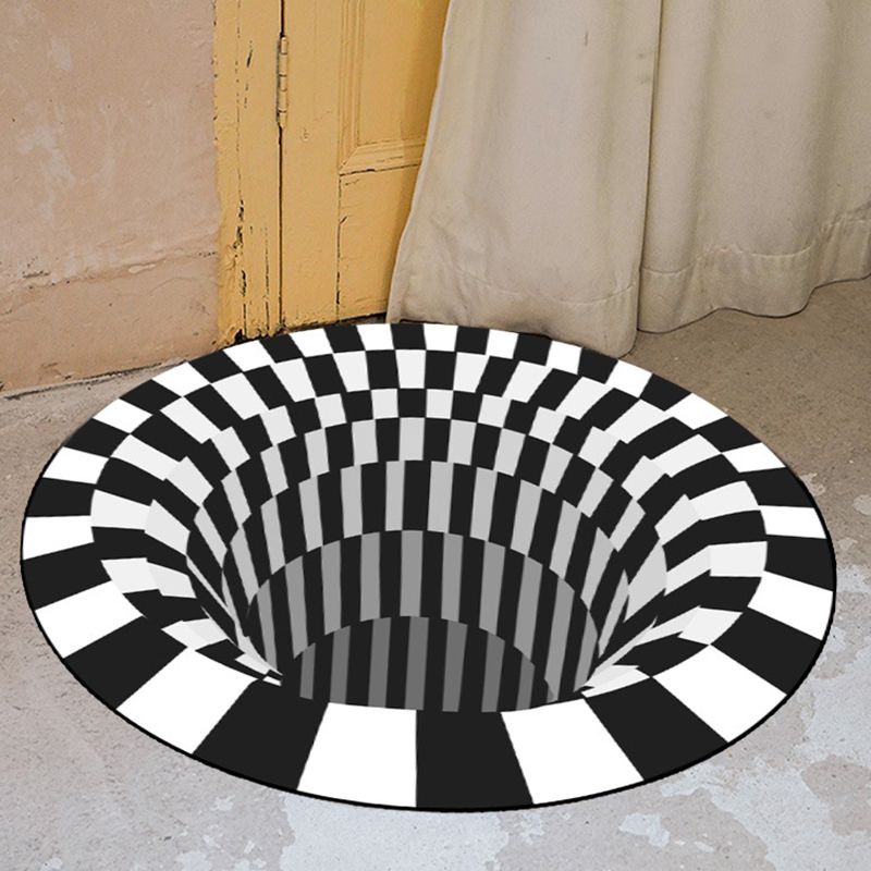 Black Geometric Rug Modern Polyester Rug Washable Rug for Living Room