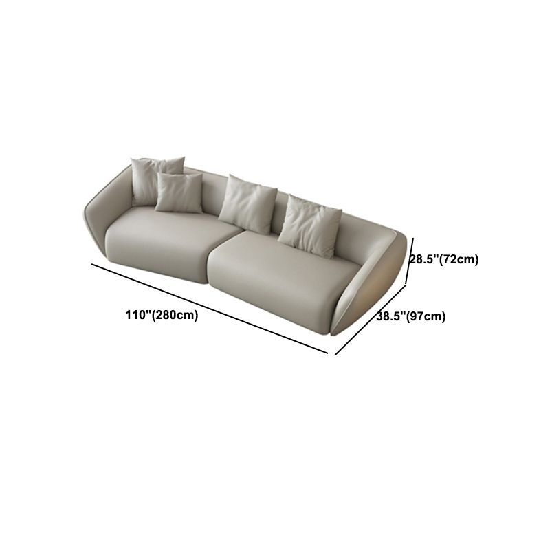 Genuine Leather Sloped Arm Sofa Contemporary Standard Sofa with Pillows