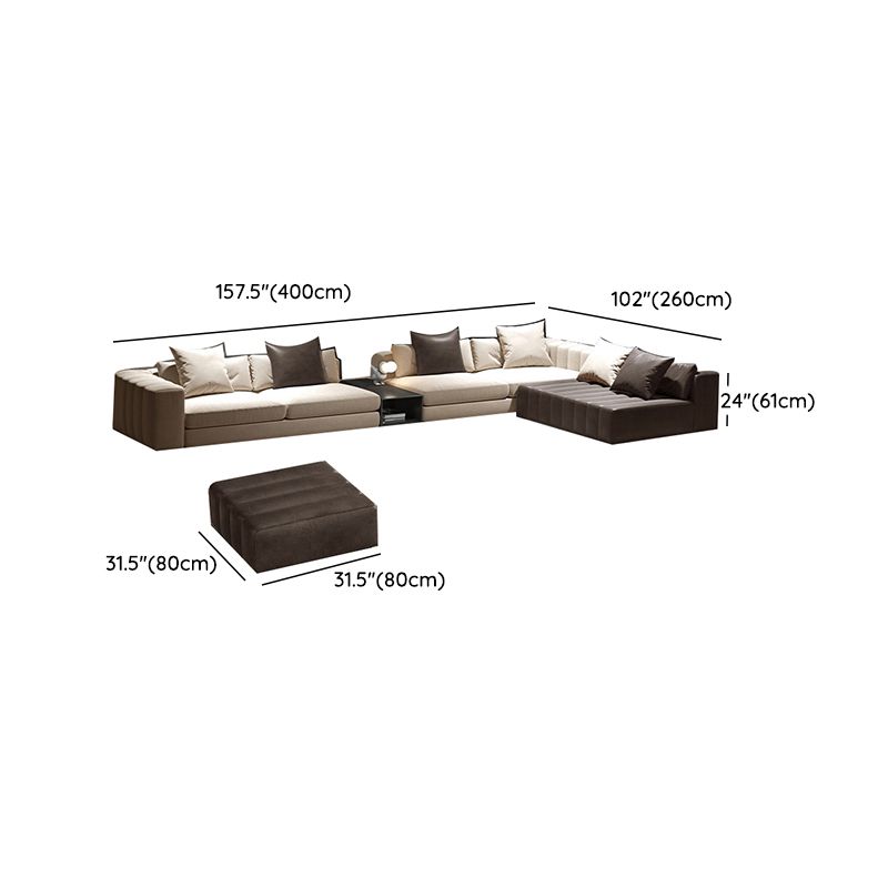 Mid Century Genuine Leather Sectional Sofa 24" H Square Arm Sofa with Storage