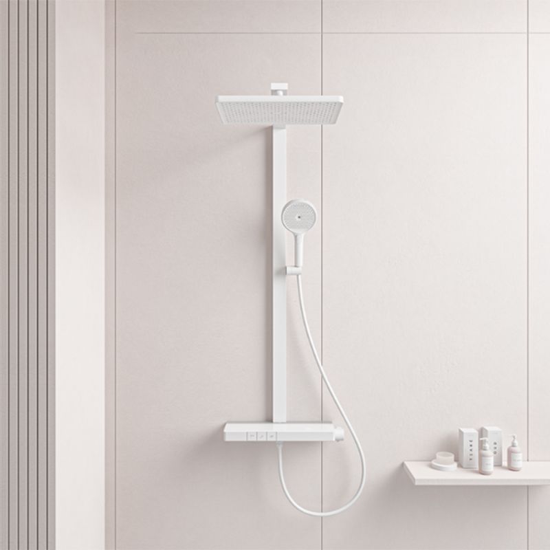 Valve Included Shower System Metal Square Shower Faucet in White Rain Shower Head