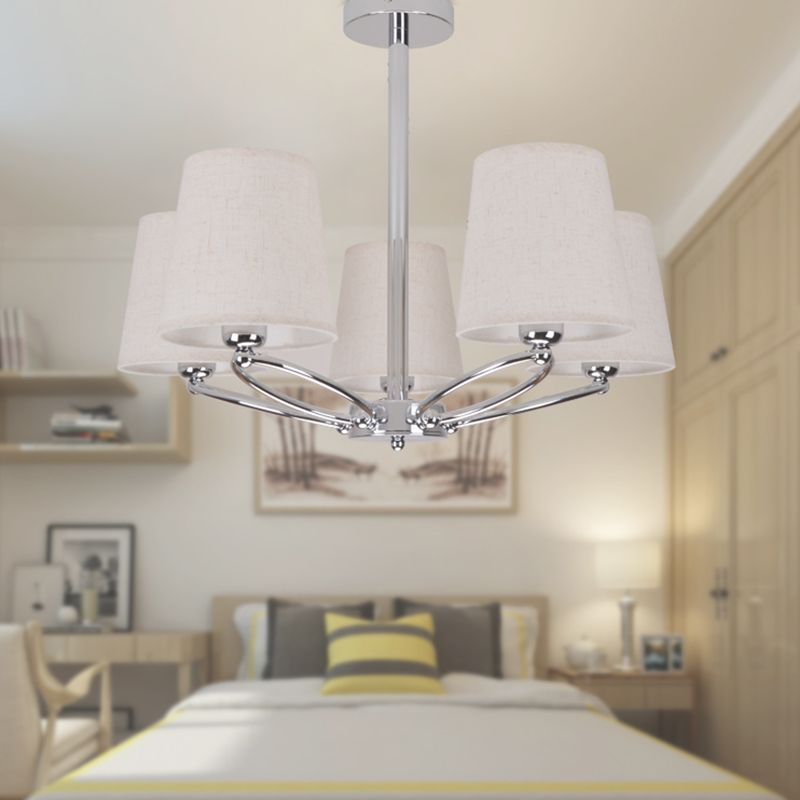 Chrome Barrel Chandelier Lamp Modernisme 5 Lights Transporteur Tissant Pendante Kit pour chambre à coucher