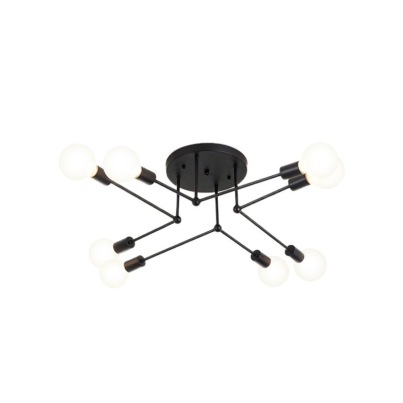 Starburst metalen plafondmontage kroonluchter vintage stijl 6/8 lampen slaapkamer semi-gemonteerde verlichting in zwart
