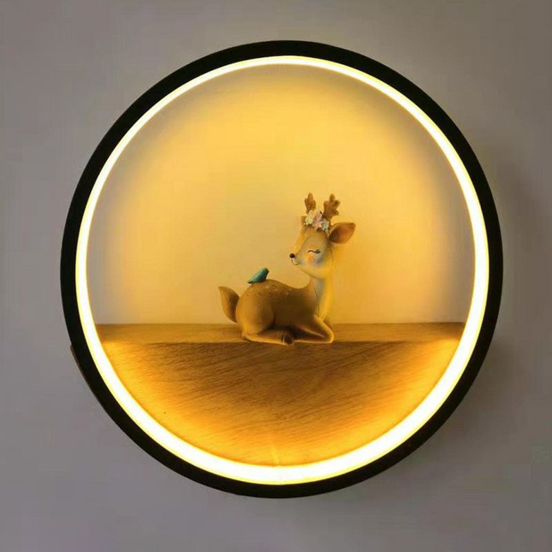 Circle Living Room Wall Sconce Lamp Metal Modern Style LED Wall Lighting Fixture with Decorative Deer