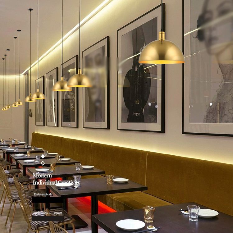 Luz de techo colgante de restaurante kit de lámpara colgante de oro minimalista con sombra de metal de cordón