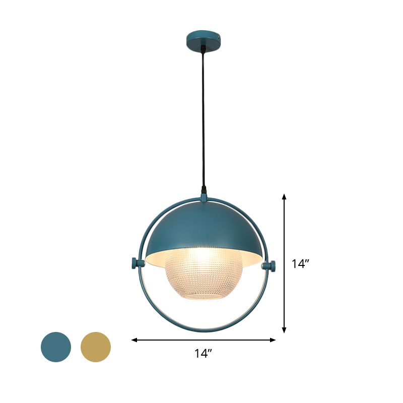 Moderner Halbkreishänge -Licht -Kit 1 -Glühmetallanhänger in Blau/Gold mit Ball Klar Klarglattglas Schatten