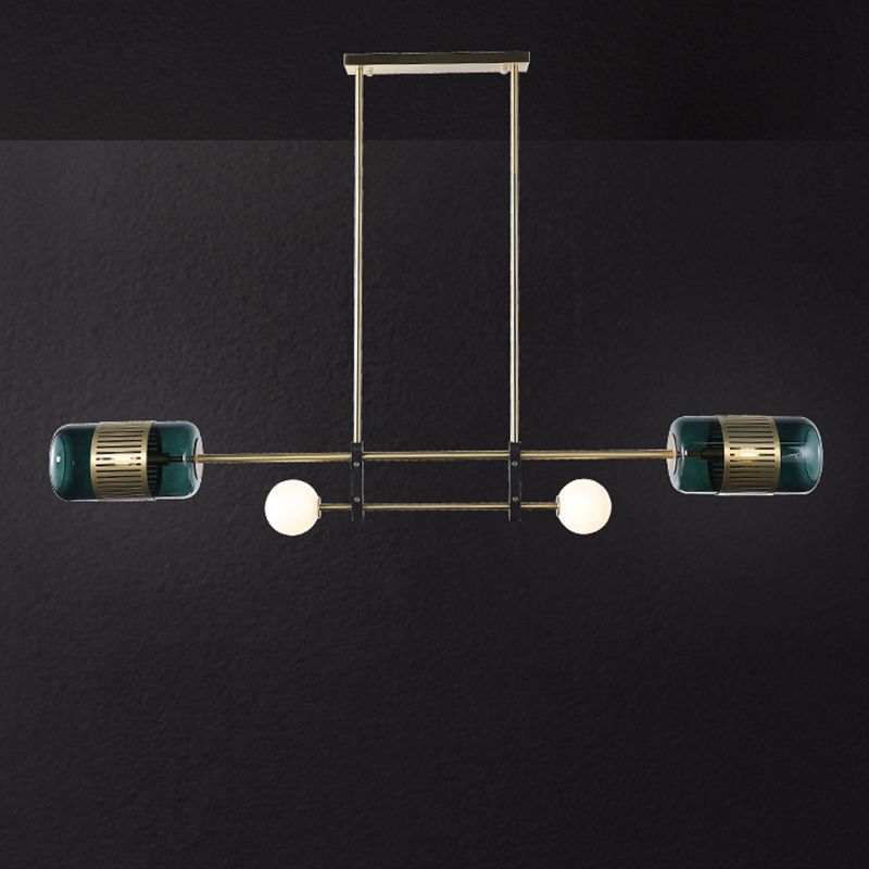 Ball and Cylinder Glass Suspension Lighting Postmodern 4-Light Island Light for Diner