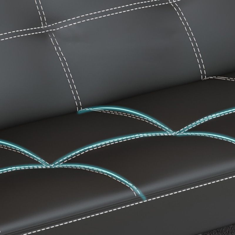 Modern Black Faux Leather Pillow Top Arm Sofa/Sectional with Convertible