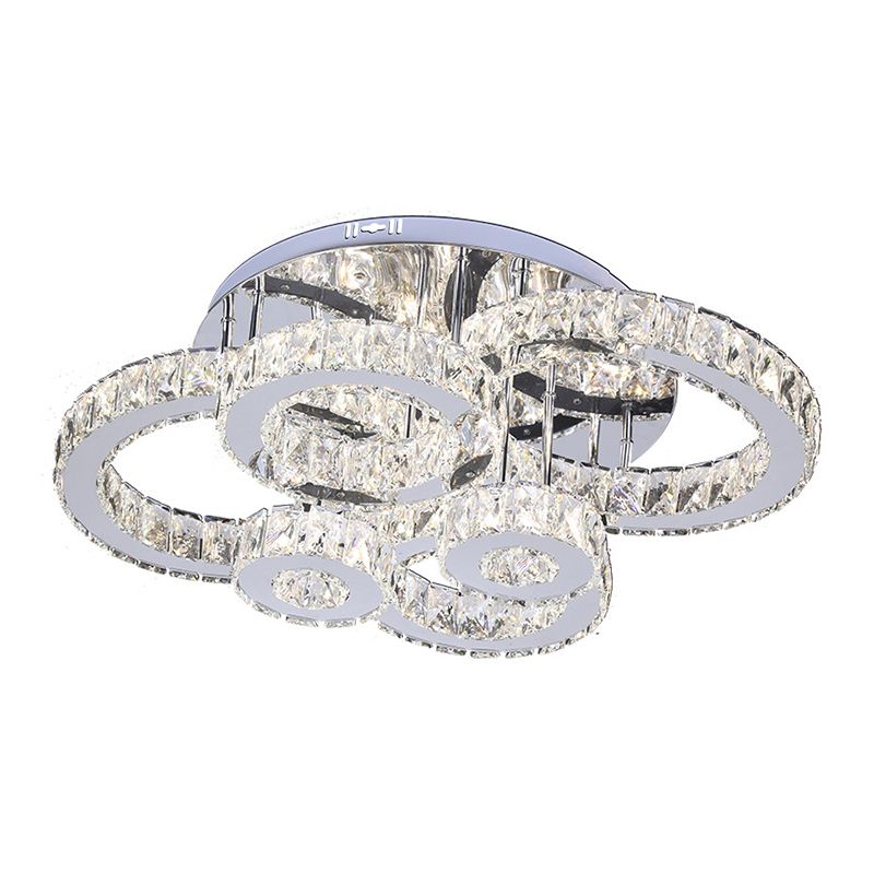 Crystal Multi-Rings Ceiling Lighting Contemporary Bedroom LED Semi-Flush Mount Light in Stainless Steel