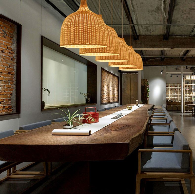 Handwoven Dome Pendant Light Fixture Chinese Bamboo Single Bulb Dining Table Ceiling Light in Beige