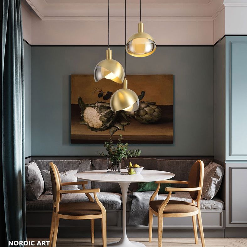 Globe Hanging Ceiling Light Minimalist Metal Bedroom Down Lighting Pendant in Gold