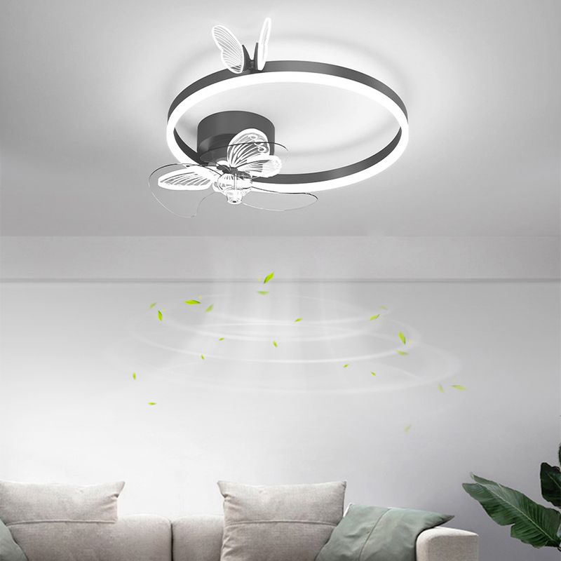 Metal Round Fan Ceiling Lighting Modern Style 1-Light Flush Mount Lamp