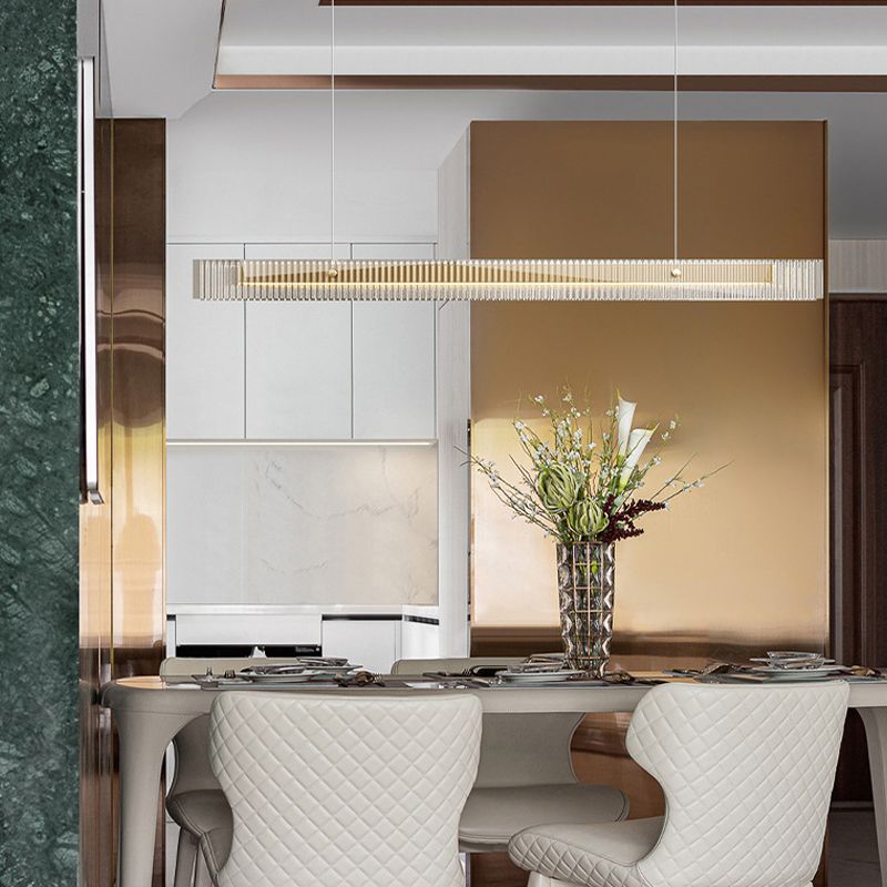 Straight Island Light Modern Metal LED Island Pendant with Glass for Living Room