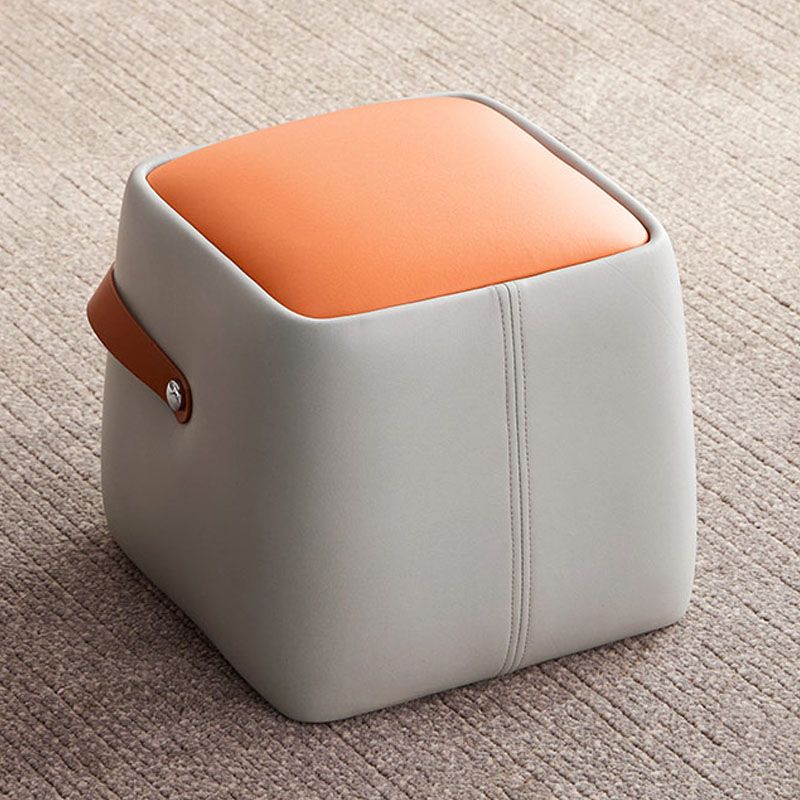 Modern Pouf Ottoman Faux Leather Upholstered Portable Ottoman