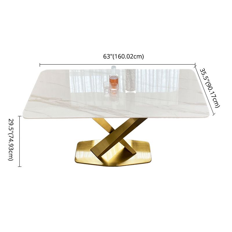 Contemporary Dining Set Metal Frame Rectangle White Slate Dining Table Set for Home