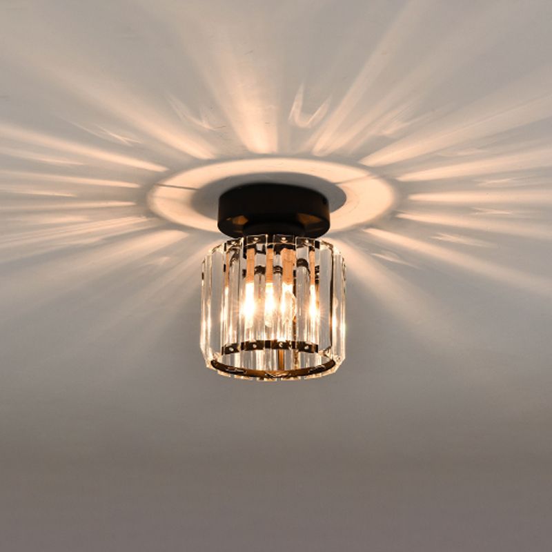 Iron and Crystal Flush Mount Contemporary Ceiling Flush in Gold / Black