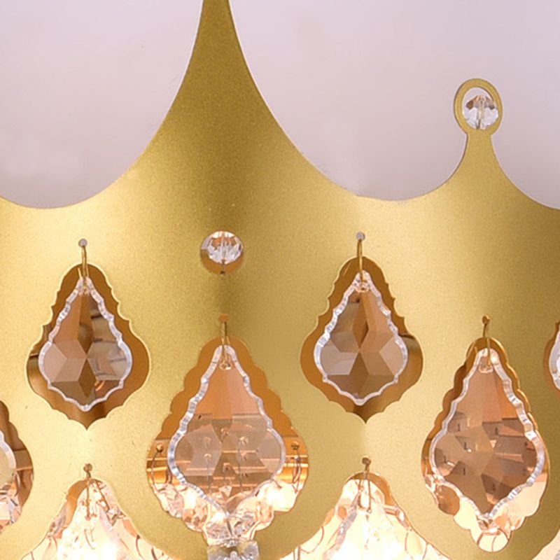 2 - Light Crown Shape Wall Light in Gold Post Modern Wall Sconce with Crystal Accents