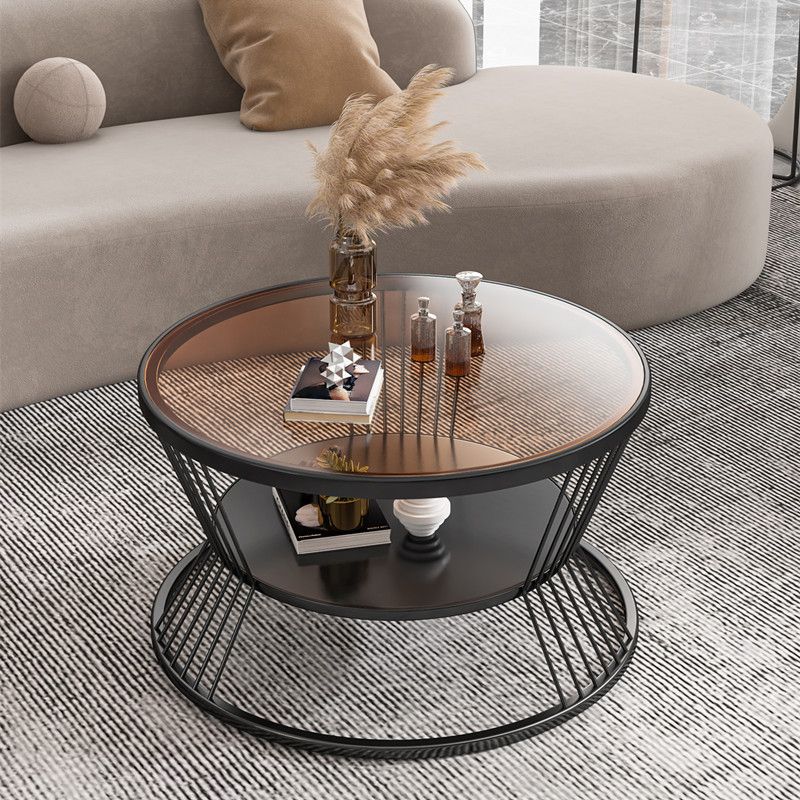 Glass and Metal Single Coffee Table Tropical Frame Coffee Table with Shelf