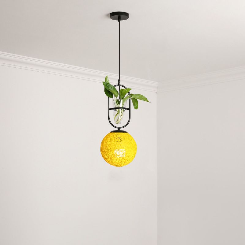 Rattan Globe A sostenere il soffitto macaron 1 ciondolo cucina cucina a testa in beige/rosso/rosa con pentola vegetale