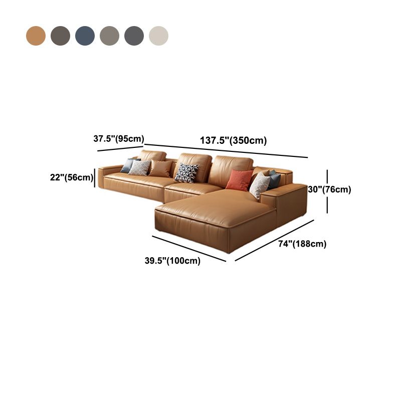 Loose Back Faux Leather Sofa with Chaise Square Arm Sofa - 70.87" D