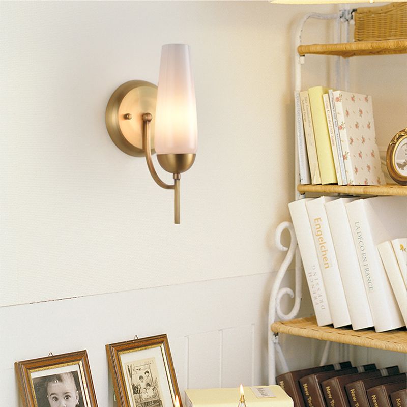 Conical Sconce Light Contemporary 1/2-Light Opal Glossy Glass Wall Mount Lamp in Gold