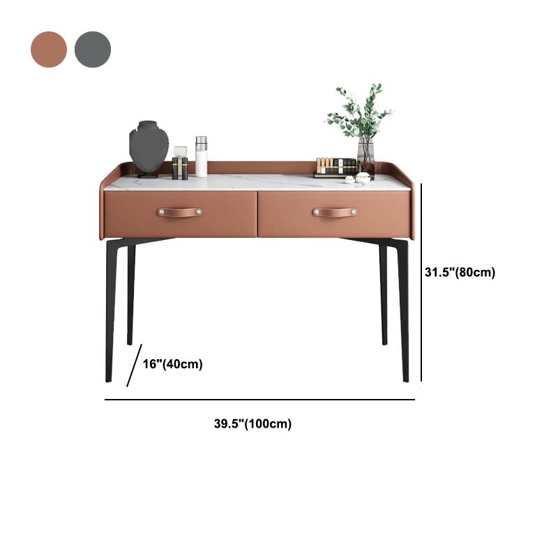 Faux Leather Vanity Desk and Stool in Orange/Grey Dressing Table