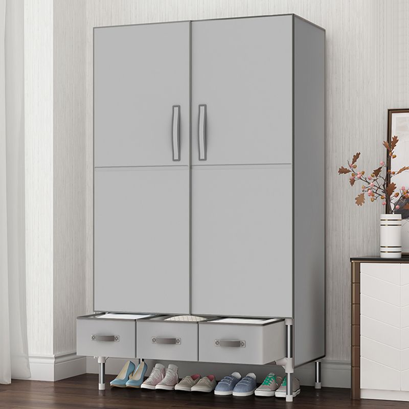 Hinged Wardrobe Cabinet with Garment Rod Steel Wardrobe Armoire