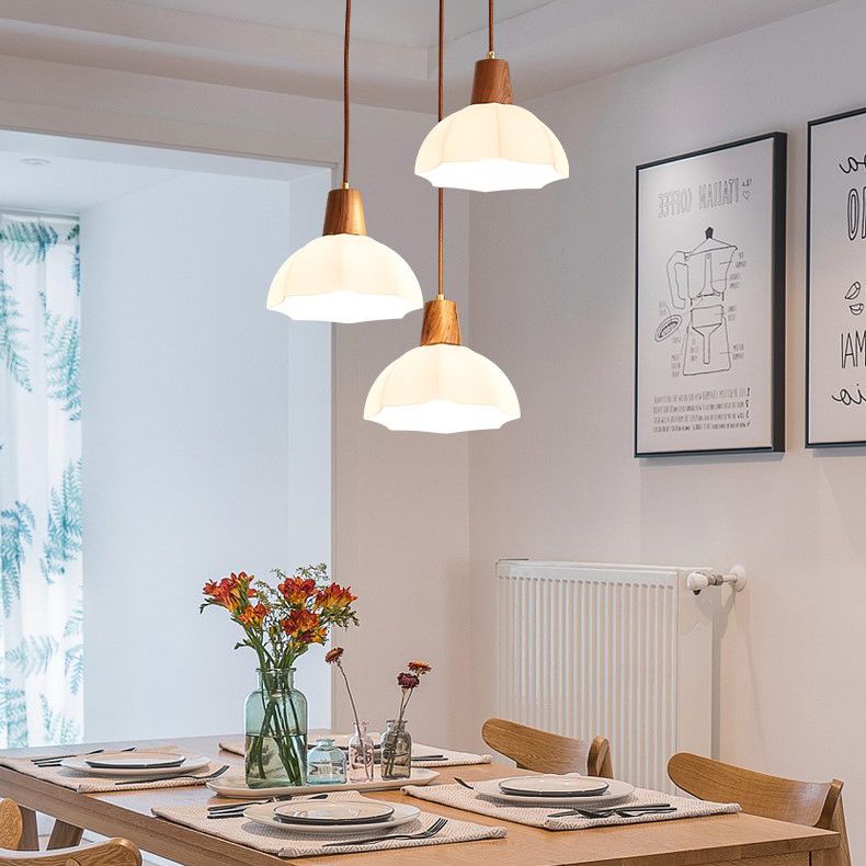 Plafond pendentif dôme Light de style contemporain en bois blanc d'éclairage pendentif blanc