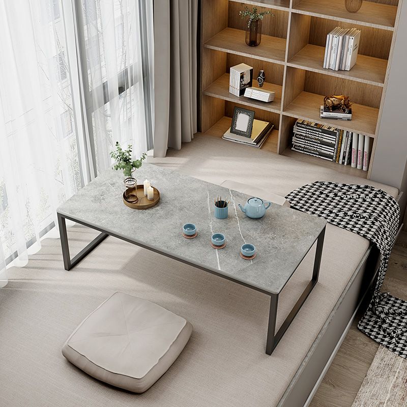 Glam 11.8" H Rectangle Slate Coffee Table Metal 2 Legs Cocktail Table