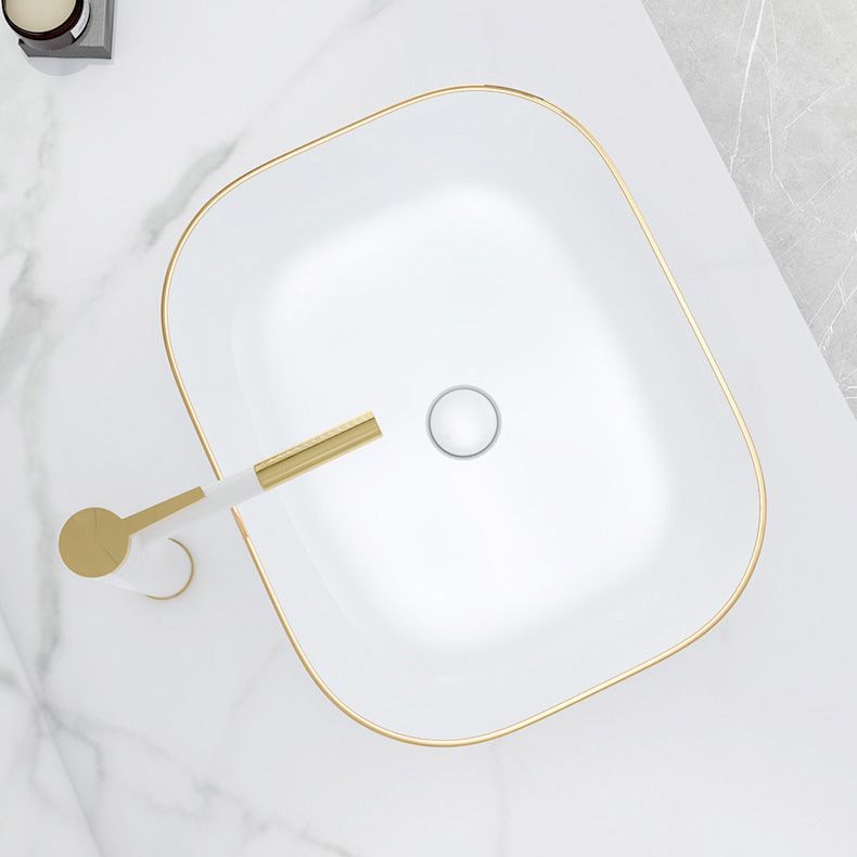 Modern Bathroom Sink Porcelain Pop-Up Drain Solid Color Rectangular Vessel