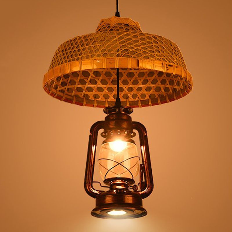 Rustieke hoed schaduw lantaarn hanger 1-licht helder glazen slinger licht in zwart voor restaurant