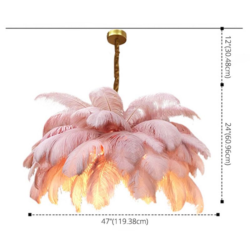 Ostrich Feather Ceiling Chandelier Modern Nordic Creative 5 Light Hanging Ceiling Light for Bedroom
