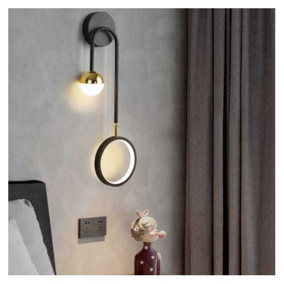 Black Metal LED Wall Lamp 2 Light Hanging Wall Sconce Lamp with Glass Globe and Acrylic Shade