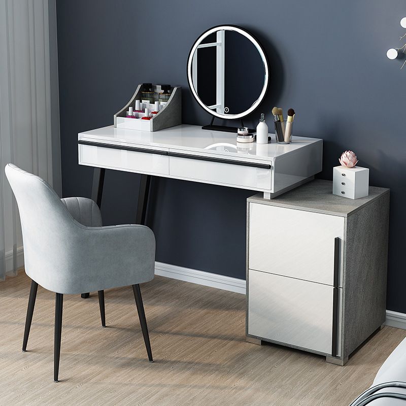 Modern Withe Vanity Wood Makeup Dressing Table Stool Set with Drawers