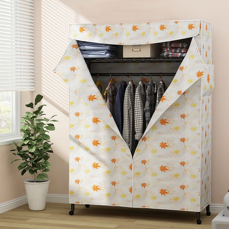Contemporary Wardrobe Armoire Metal Frame Armoire with Garment Rod and Shelves for Home