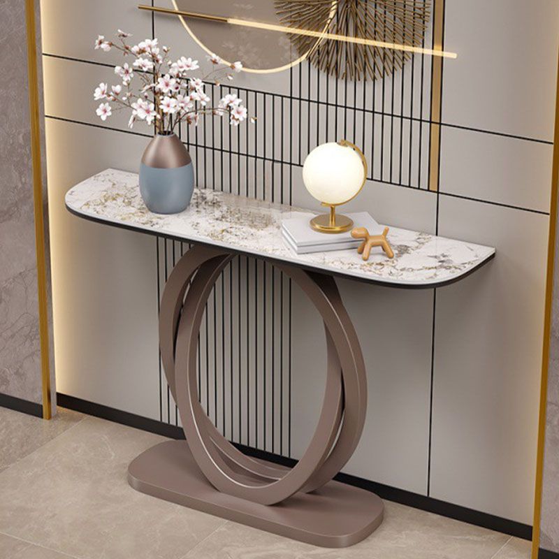 Contemporary Stone Accent Table Half Moon Sofa Console Table for Hall