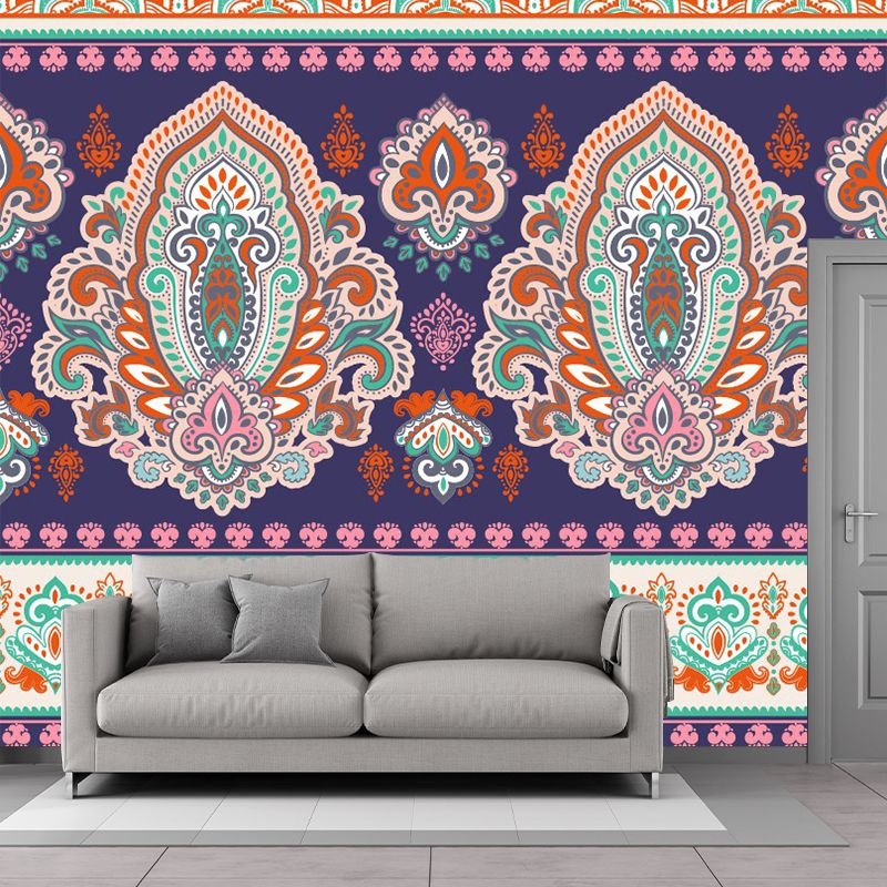 Boho Tribal Medallion Mural Decal for Living Room Personalized Wall Art in Orange-Green