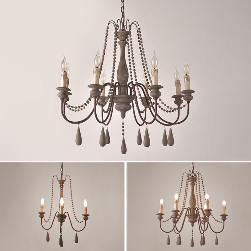 Traditioneller rustikaler Stil aus Holzleuchten mit Multi-Lights Candlestick Design Lighting Fixture mit Schwanenhalsrostarm