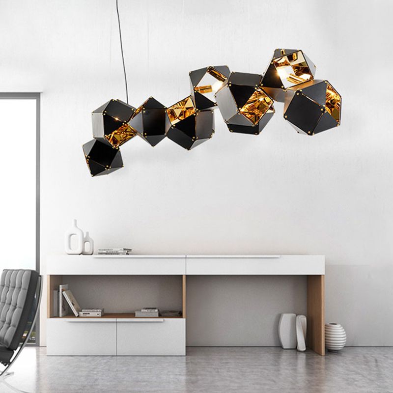 Contemporary Iron Kitchen Island Ceiling Light Geometric Island Hanging Light in Black