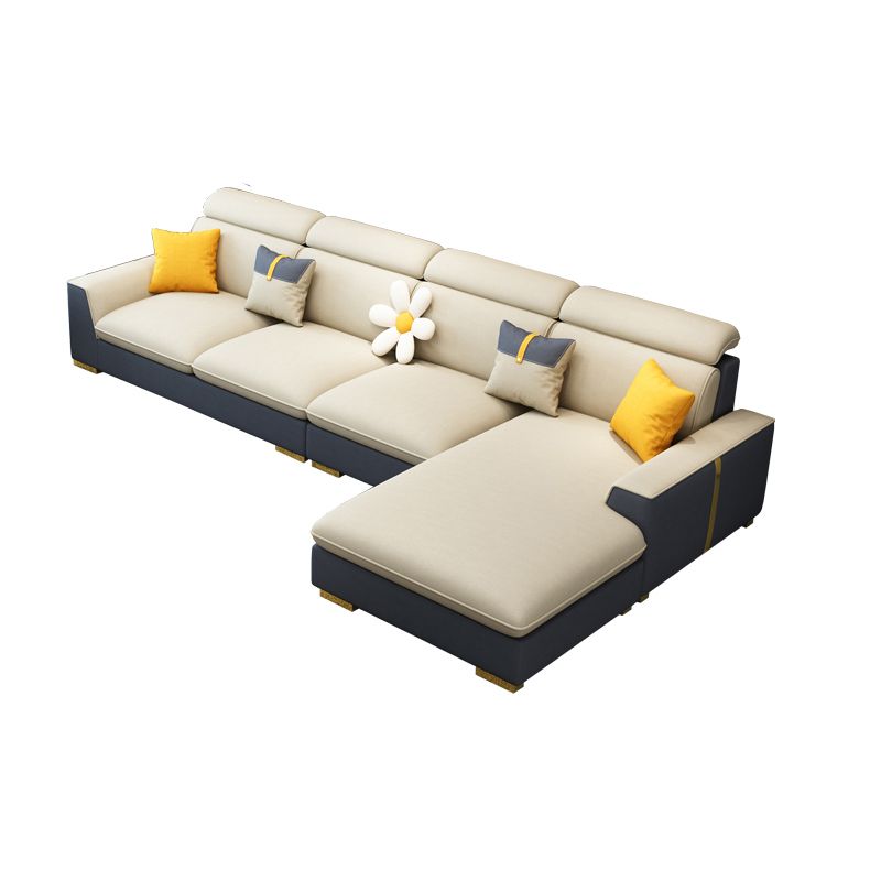 Nordic Grey and Beige Sofa Faux Leather Square Sewn Pillow Back Sofa