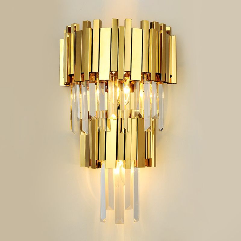 Postmodern Style Crystal Wall Light Gold Layered Wall Sconce for Living Room
