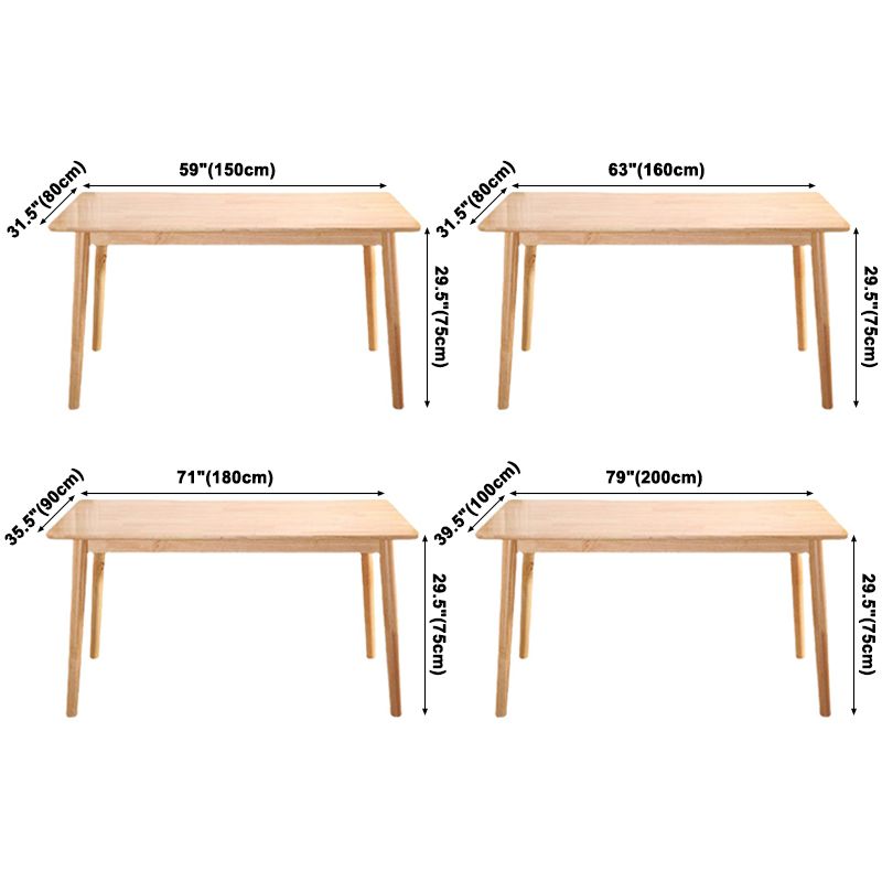 Mesa de comedor de estilo simple madera de goma de madera maciza con 4 patas mesa base en color de madera