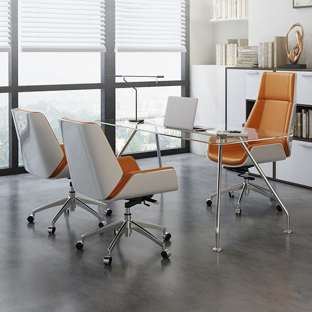 Contemporary Mid Back Task Chair with Padded Arms Upholstered Desk Chair with Metal Frame