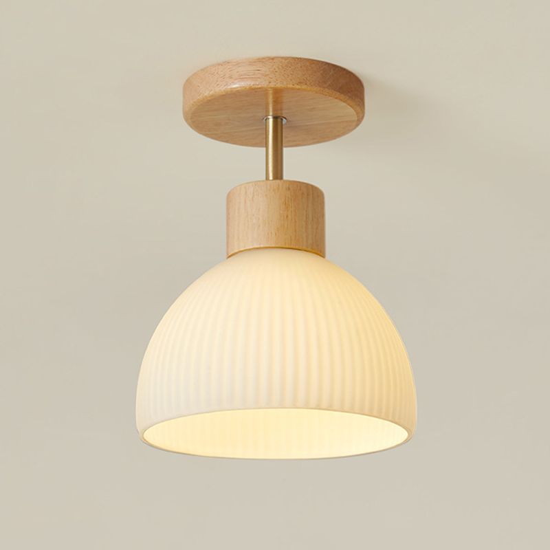 Contemporary Beige/Brown Flush Mount Lighting Wooden Ceiling Light for Bedroom