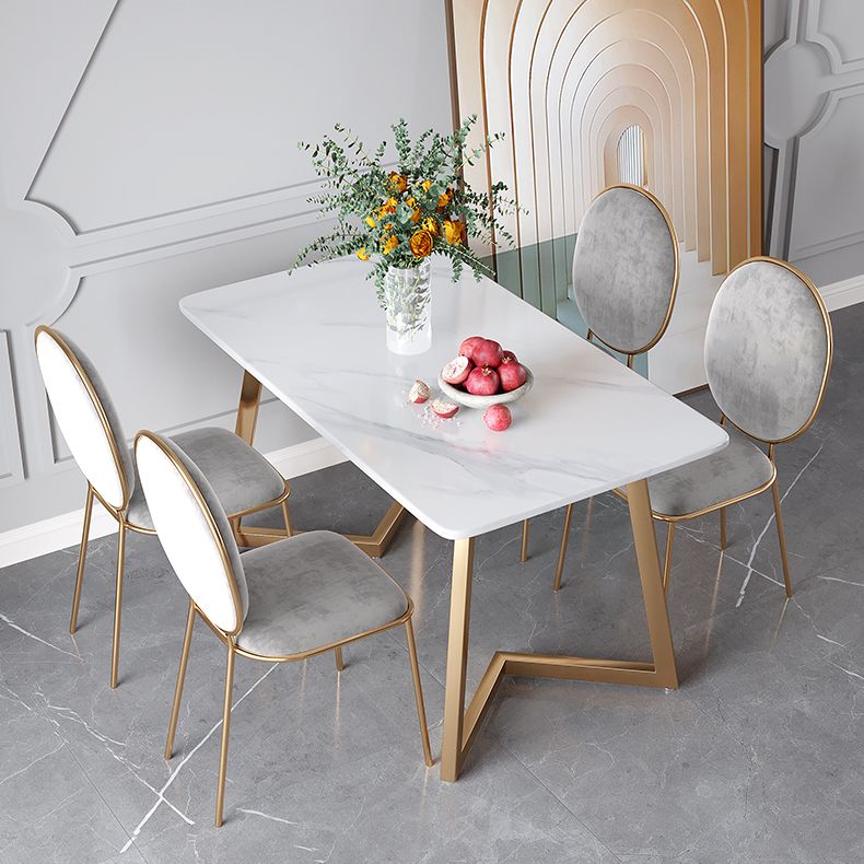 Minimalist Rectangle Shape White Dining Table Sintered Stone Standard Dining Table for Kitchen