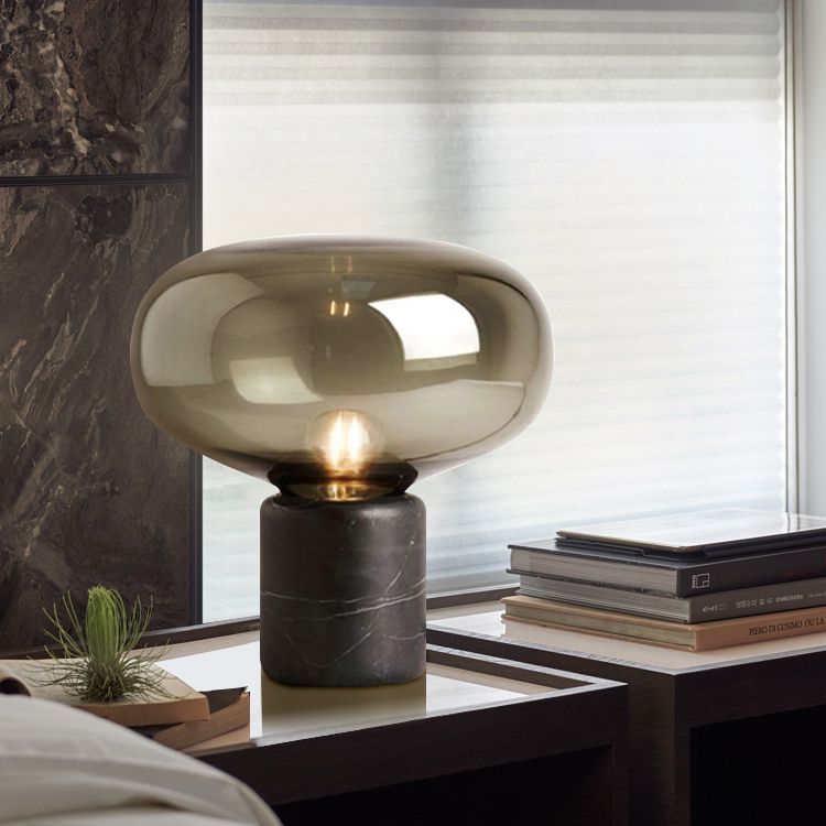 Modern Minimalist Table Lamp Marble Drum Indoor Table Light with Glass Shade