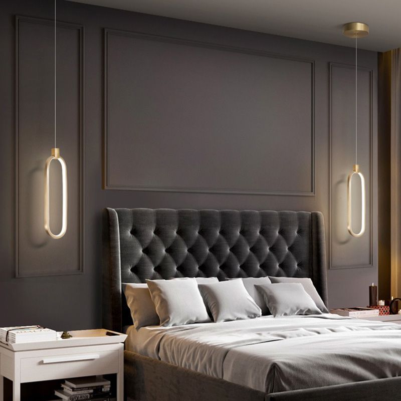 Luce a ciondolo a LED in alluminio in moderno gel di silice in stile conciso luce oblunga per camera da letto
