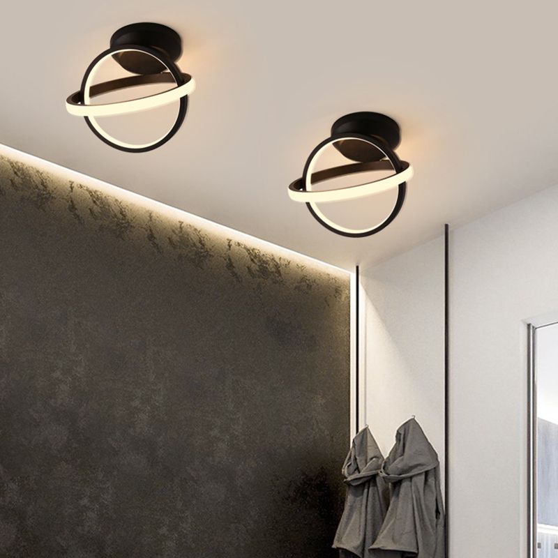 Round Shape Metal Flush Mount Light Modern Style 2 Lights Flush Ceiling Light in Black